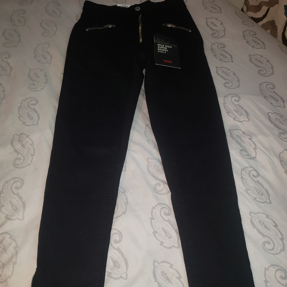 Levi's T2 Moto Mile High Super Skinny Ankle Jeans.